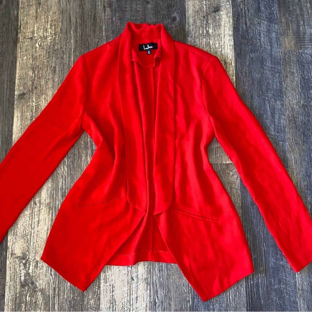 Lulu's Vibrant Red Open-Front Draped Blazer
